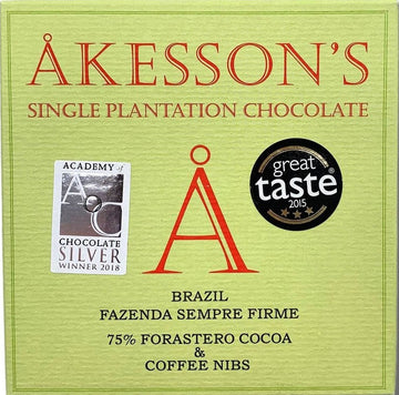 Akesson's Brazil 75% Dark Chocolate with coffee nibs