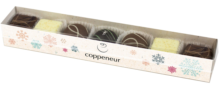 Coppeneur Dark, Milk & White Chocolate Christmas Pralines (7 piece) (with alcohol)