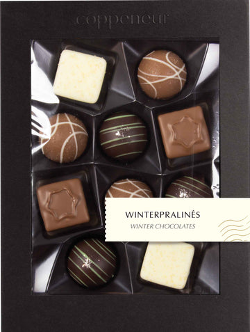 Coppeneur Dark, Milk, and White Chocolate Winter Pralines (10 pralines with & without alcohol)