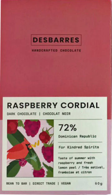 Desbarres Dominican Republic 72% Dark Chocolate with raspberries