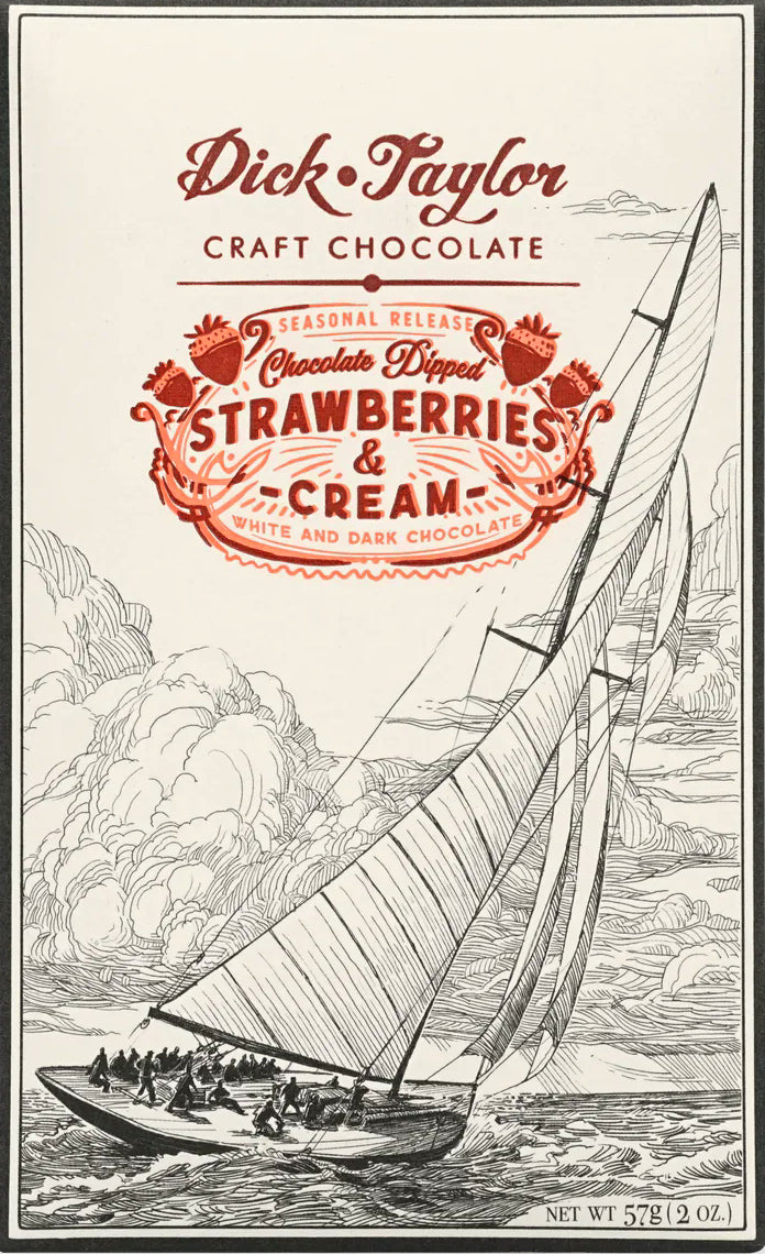 Dick Taylor 72% Dark Chocolate with white chocolate, strawberries & cream