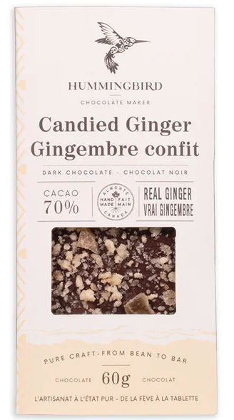 Hummingbird 70% Dark Chocolate with candied ginger