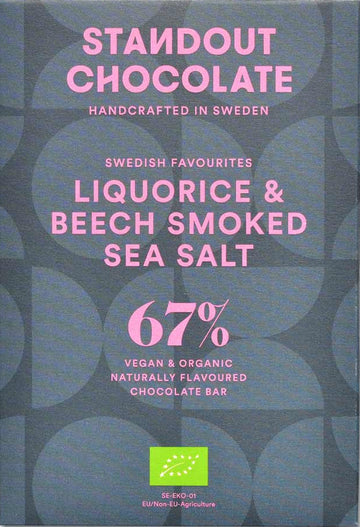 Standout 67% Dark Chocolate with liquorice & beech smoked sea salt (Organic)