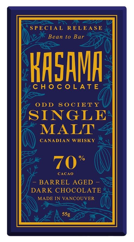 Kasama 70% Ecuador Dark Chocolate with single malt Canadian whisky - Chocolate Collective Canada